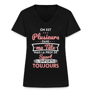 Plusieurs dans tête la Prof de Sport l'emporte - T-shirt col V Femme - noir - Devant - Lela (165cm)