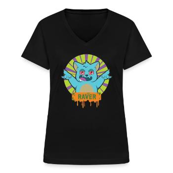 RAVER Cat - Women's V-neck T-shirt - black - Front - Lela (165cm)