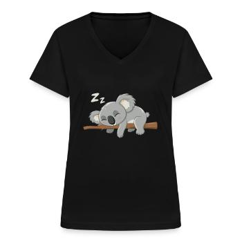 Koala Koala Koala Ours Koala Animal - T-shirt col V Femme - noir - Devant - Lela (165cm)