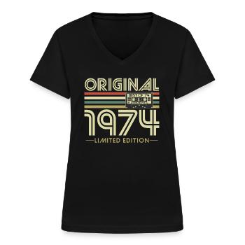 Original 1974 Jahrgang Vintage Geburtstag Retro - Frauen-T-Shirt mit V-Ausschnitt - Schwarz - Vorne - Lela (165cm)
