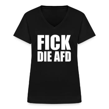 Fick die afd - Frauen-T-Shirt mit V-Ausschnitt - Schwarz - Vorne - Lela (165cm)