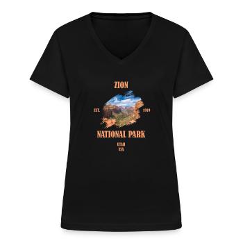 Zion National Park USA Utah - T-shirt med V-ringning dam - svart - Fram - Lela (165cm)