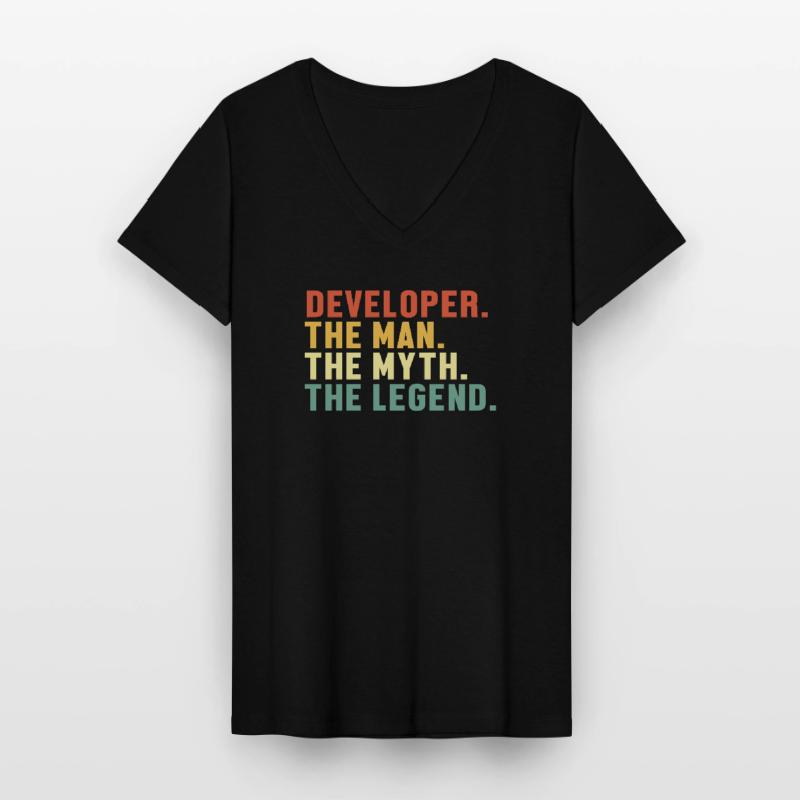 Developer Man Myth Legend Quality Engineer Devops Women's V-neck T-shirt