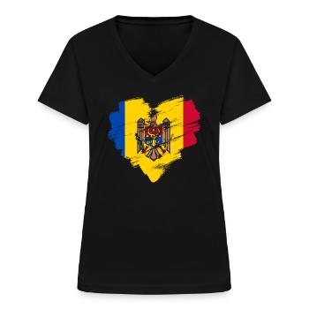 Moldawien - Frauen-T-Shirt mit V-Ausschnitt - Schwarz - Vorne - Lela (165cm)