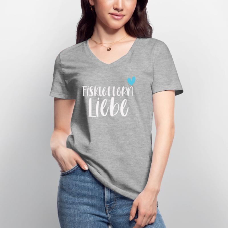 Klettern Eisklettern Liebe Eispickel Geschenk Frauen-T-Shirt mit V-Ausschnitt