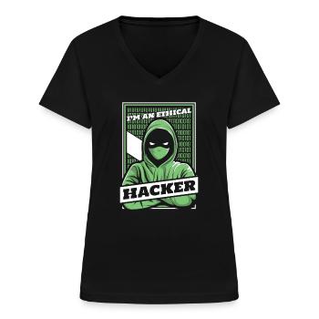 Je suis un hacker éthique Ingénierie sociale Hameçonnage - T-shirt col V Femme - noir - Devant - Lela (165cm)