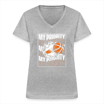 My Priority Basketballer Basketballkorb Basketball - Frauen-T-Shirt mit V-Ausschnitt - Grau meliert - Vorne - Lela (165cm)