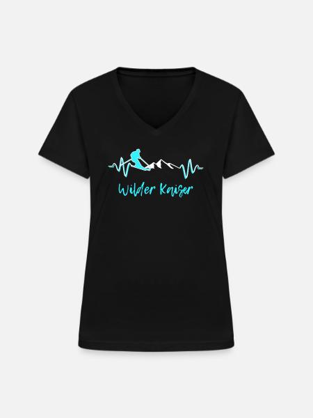 Skifahren Wilder Kaiser - Frauen-T-Shirt mit V-Ausschnitt - Schwarz