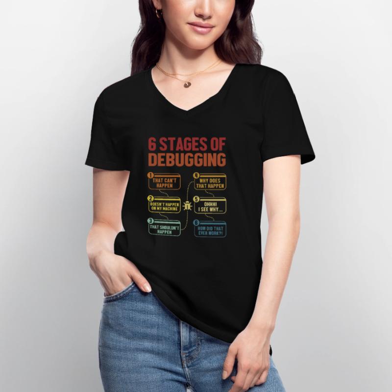 6 Stages of Debugging Software Engineer Coder Women's V-neck T-shirt