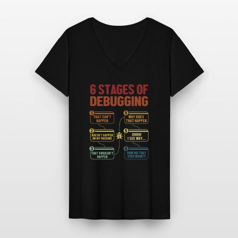 6 Stages of Debugging Software Engineer Coder Women's V-neck T-shirt
