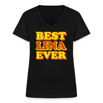 Lina Prénom Drôle Cadeau - T-shirt col V Femme - noir - Devant - Lela (165cm)