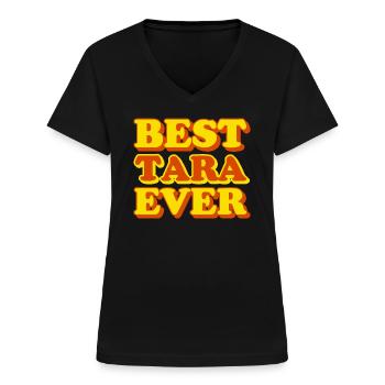 Tara prénom, drôle de cadeau - T-shirt col V Femme - noir - Devant - Lela (165cm)