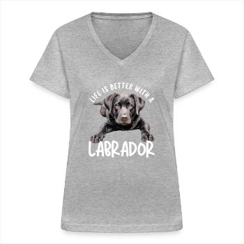 Labrador - Camiseta de mujer con cuello de pico - gris jaspeado - delante - Lela (165cm)