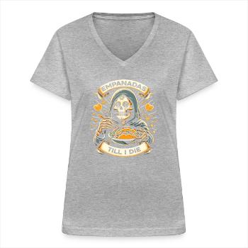 Empanadas - Perfektes Geschenk für Feinschmecker - Frauen-T-Shirt mit V-Ausschnitt - Grau meliert - Vorne - Lela (165cm)