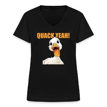 Femmes Quak Yeah Funny Duck - T-shirt col V Femme - noir - Devant - Lela (165cm)