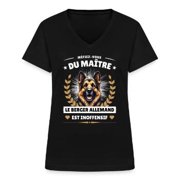 Méfiez-vous du maître, le berger est inoffensif! - T-shirt col V Femme - noir - Devant - Lela (165cm)