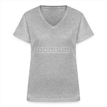 Shantia Nom Prénom Chimie Tableau périodique Elément - T-shirt col V Femme - gris chiné - Devant - Lela (165cm)