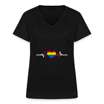 LGBT Heartbeat Gay Pride - Frauen-T-Shirt mit V-Ausschnitt - Schwarz - Vorne - Lela (165cm)