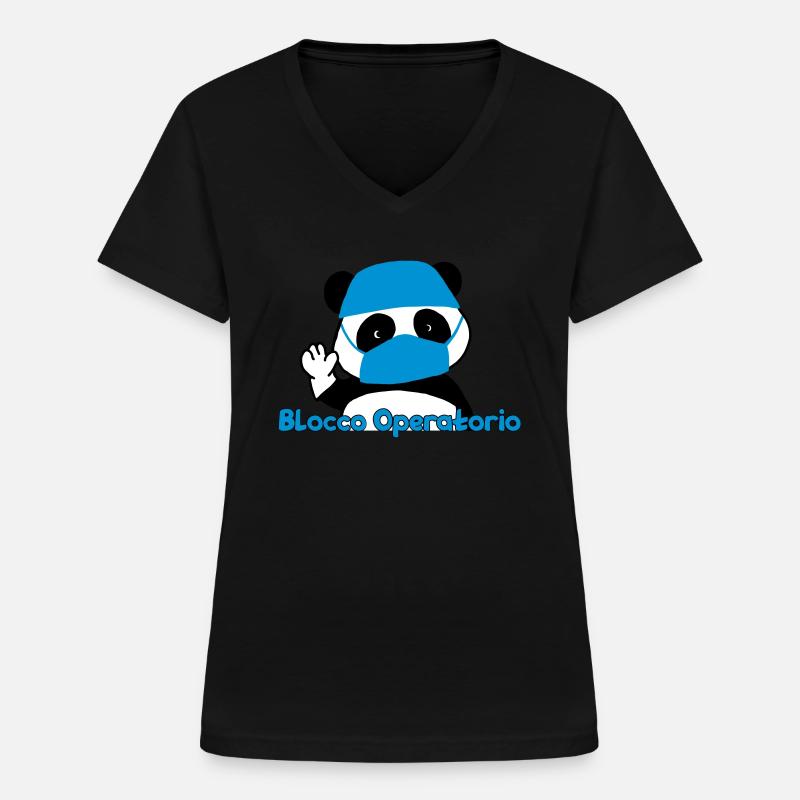 Panda Operating Block - Women's V-neck T-shirt - black