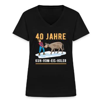 40 Jahre Dienstjubiläum Firmenjubiläum Kuh Vom Eis - Frauen-T-Shirt mit V-Ausschnitt - Schwarz - Vorne - Lela (165cm)