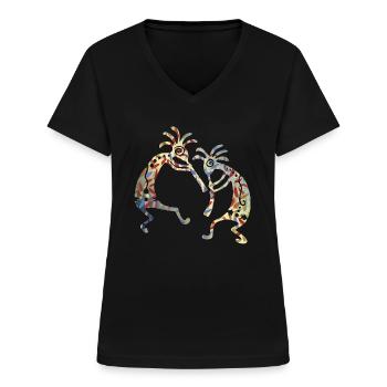 Kokopelli Musicans Friends Duo 4 - T-shirt col V Femme - noir - Devant - Lela (165cm)