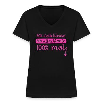 Attachiante Delichieuse - T-shirt col V Femme - noir - Devant - Lela (165cm)