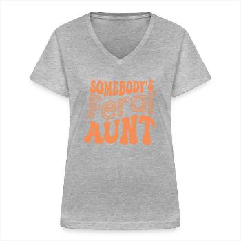 Somebody s Feral Aunt on back - Women's V-neck T-shirt - sports grey - Front - Lela (165cm)