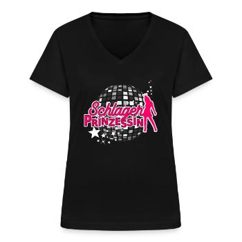 Schlager Prinzessin Schlagerprinzessin Discokugel - Frauen-T-Shirt mit V-Ausschnitt - Schwarz - Vorne - Lela (165cm)