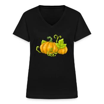 Kürbis - Frauen-T-Shirt mit V-Ausschnitt - Schwarz - Vorne - Lela (165cm)