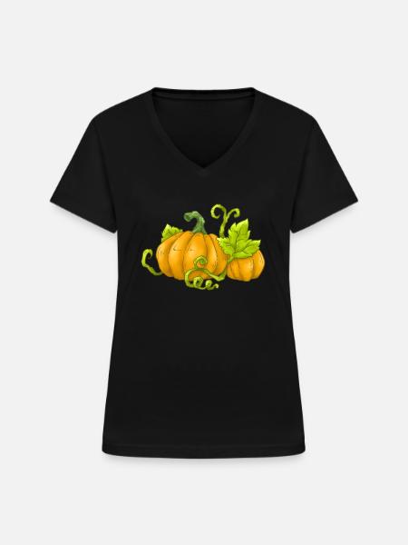 Kürbis - Frauen-T-Shirt mit V-Ausschnitt - Schwarz