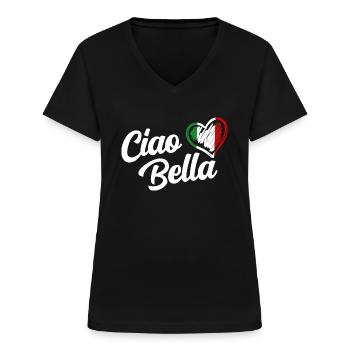 Damen Ciao Bella Italienisch Hallo schönes Geschenk - Frauen-T-Shirt mit V-Ausschnitt - Schwarz - Vorne - Lela (165cm)