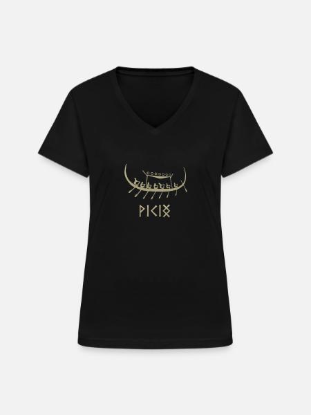 Wikingerschiff Drachenboot - Frauen-T-Shirt mit V-Ausschnitt - Schwarz