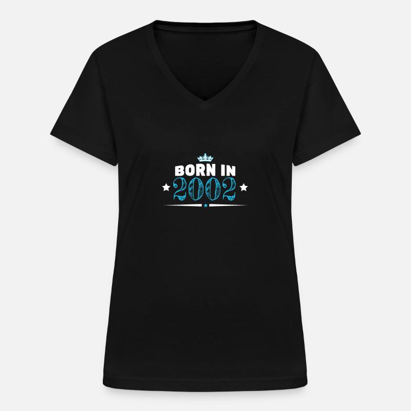 2002 - Frauen-T-Shirt mit V-Ausschnitt - Schwarz