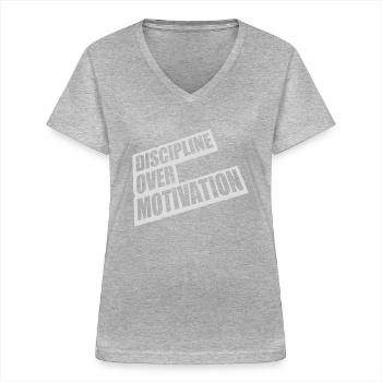 Citation de discipline sur la motivation - T-shirt col V Femme - gris chiné - Devant - Lela (165cm)