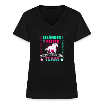Islandpferd Reiter Team Reiterspruch Isländer süß - Frauen-T-Shirt mit V-Ausschnitt - Schwarz - Vorne - Lela (165cm)