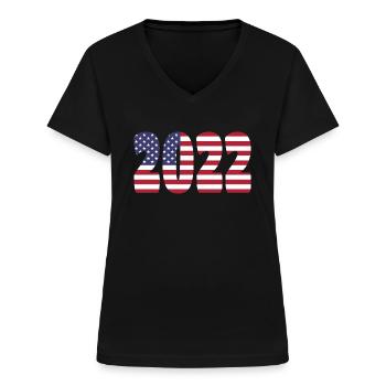 USA 2022 Ney Year - Women's V-neck T-shirt - black - Front - Lela (165cm)
