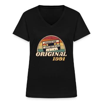 Vintage Retro Kassette Legendary; MIX BEST OF 1991 - Frauen-T-Shirt mit V-Ausschnitt - Schwarz - Vorne - Lela (165cm)