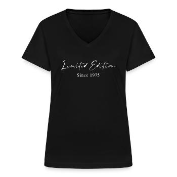 Limited Edition seit 1975 Handschrift Typografie - Frauen-T-Shirt mit V-Ausschnitt - Schwarz - Vorne - Lela (165cm)