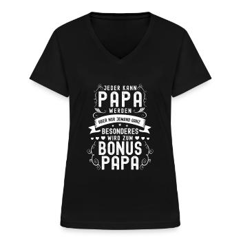 Bonus Papa Stiefvater Stiefpapa Bonuspapa - Frauen-T-Shirt mit V-Ausschnitt - Schwarz - Vorne - Lela (165cm)