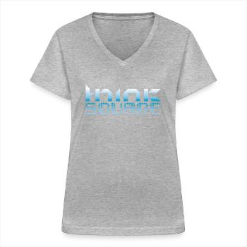 Think square - manie de l'angle - T-shirt col V Femme - gris chiné - Devant - Lela (165cm)