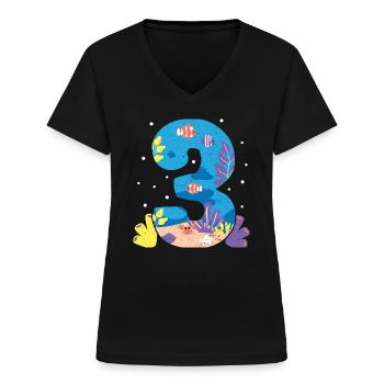 3 - 3. Geburtstag - Frauen-T-Shirt mit V-Ausschnitt - Schwarz - Vorne - Lela (165cm)
