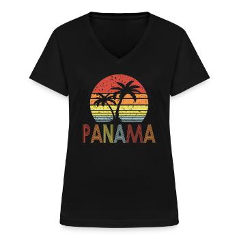 Panama rétro soleil 01 - T-shirt col V Femme - noir - Devant - Lela (165cm)