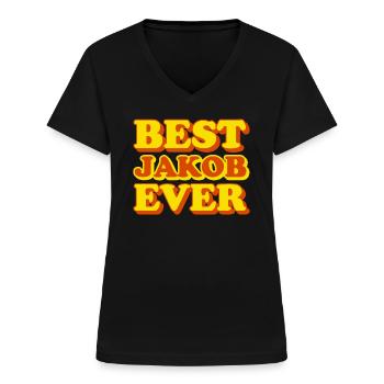 Jakob Prénom Drôle Cadeau - T-shirt col V Femme - noir - Devant - Lela (165cm)