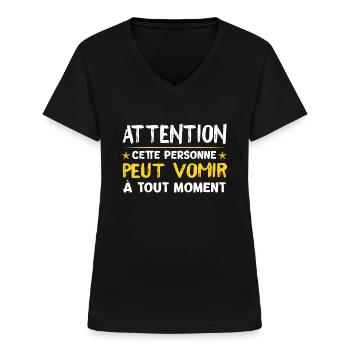 Vomito cadeau drôle alcool vomir - T-shirt col V Femme - noir - Devant - Lela (165cm)