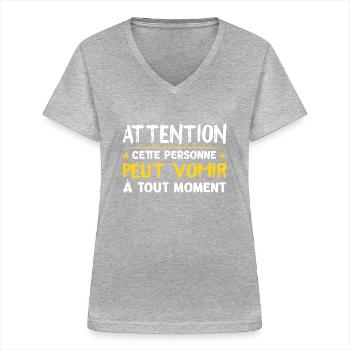 Vomito cadeau drôle alcool vomir - T-shirt col V Femme - gris chiné - Devant - Lela (165cm)