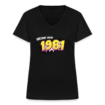 Rétro 42e anniversaire dans le style de bande dessinée Pop Art - T-shirt col V Femme - noir - Devant - Lela (165cm)