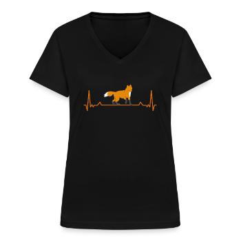 Battement de coeur de renard - T-shirt col V Femme - noir - Devant - Lela (165cm)