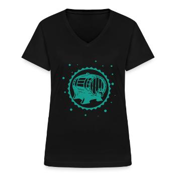 Beer - Beer / Beer Mug Wine Barrel - Women's V-neck T-shirt - black - Front - Lela (165cm)