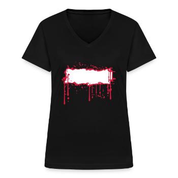 Shield blood frame border text field name scream - Women's V-neck T-shirt - black - Front - Lela (165cm)
