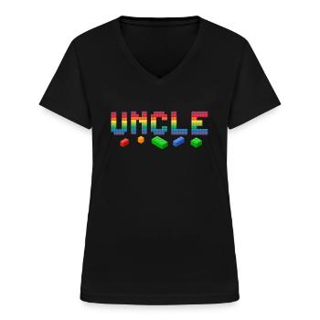 Uncle Master Builder Building Bricks Blocks Family - Women's V-neck T-shirt - black - Front - Lela (165cm)